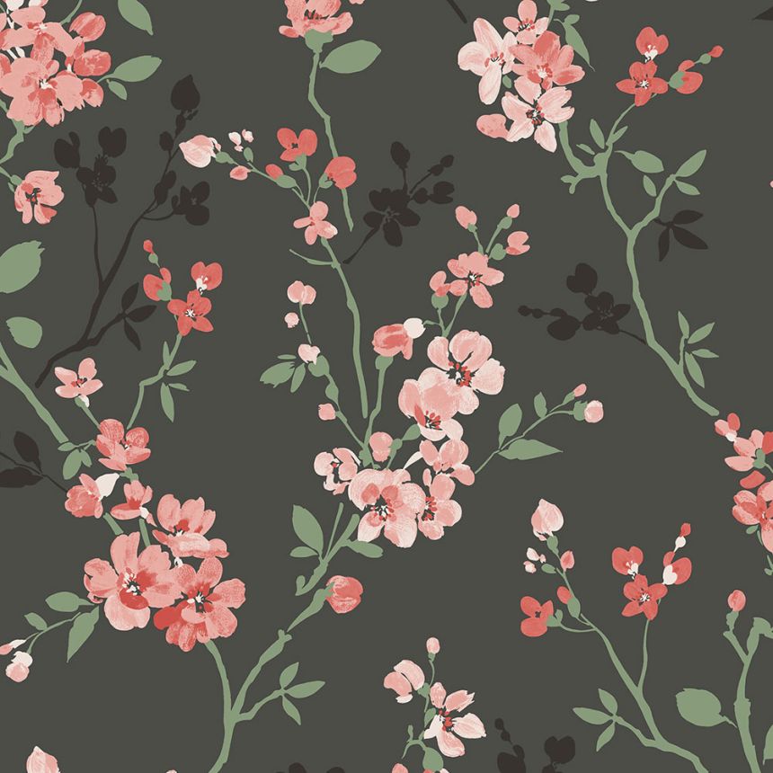 Black wallpaper with floral pattern, A70001, Vavex 2026