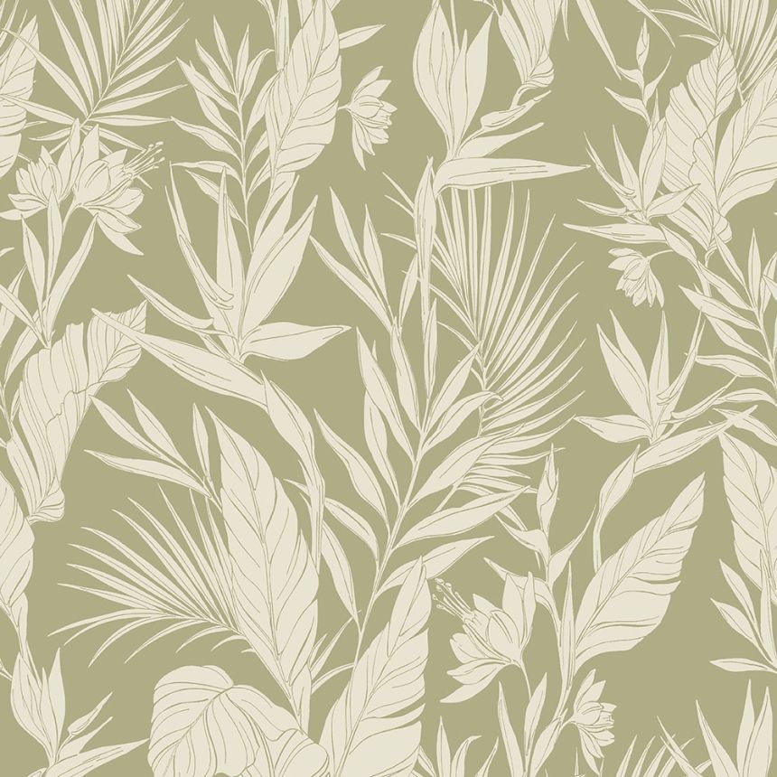 Green-beige non-woven wallpaper, leaves, A71102, Vavex 2026
