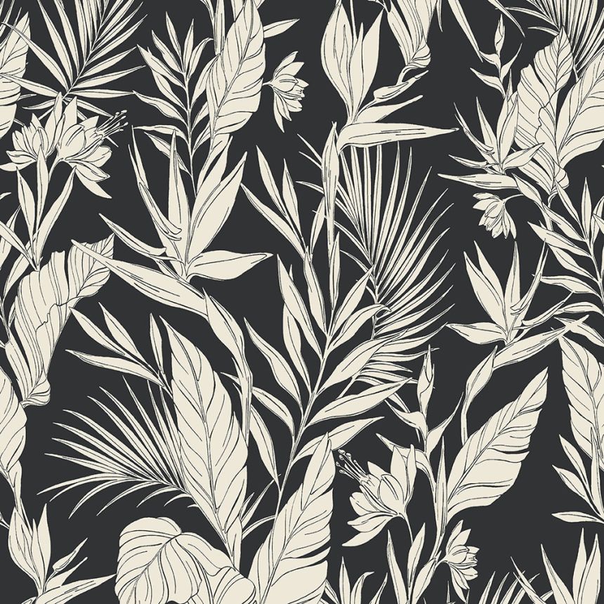 Black non-woven wallpaper, leaves, A71103, Vavex 2026