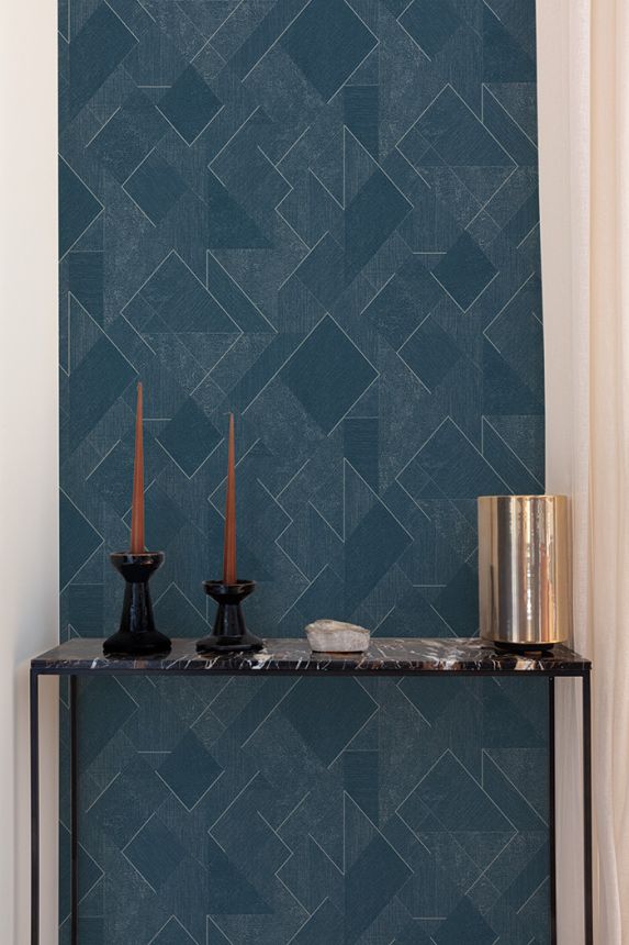 Blue geometric non-woven wallpaper with glitters, A72002, Vavex 2026
