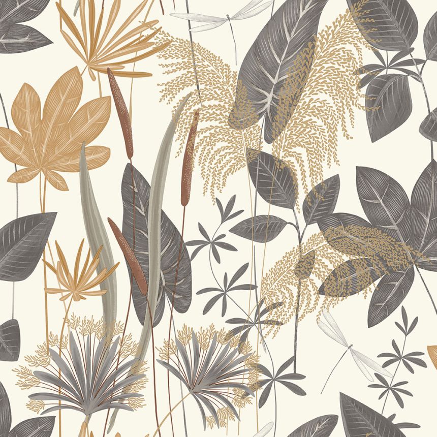 Grey-brown wallpaper with leaves, A70701, Vavex 2026