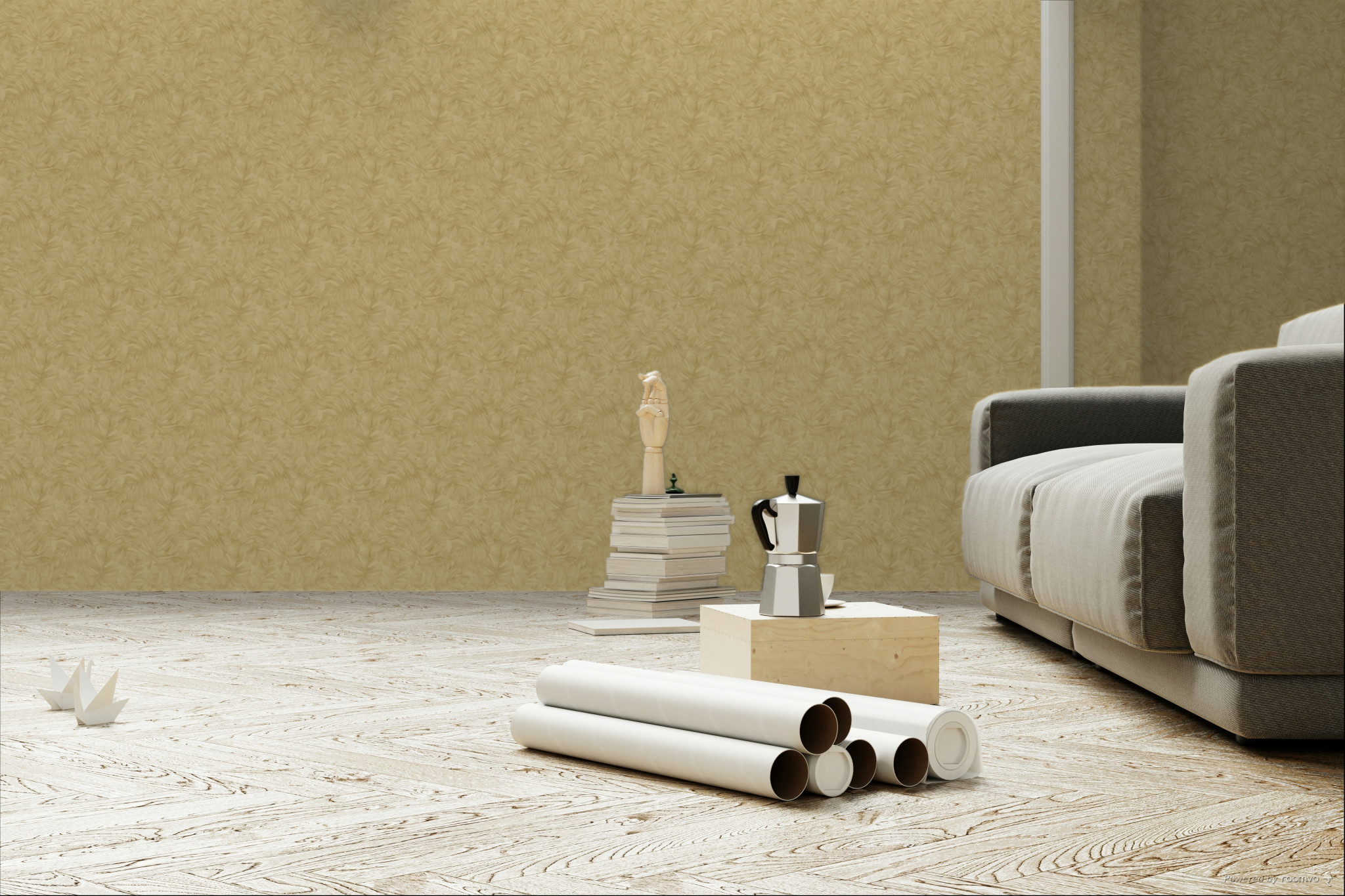 Ocher non-woven wallpaper, leaves, A67602, Vavex 2026