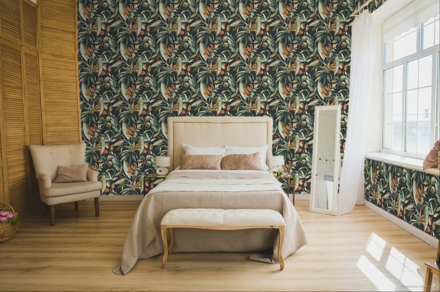 Black non-woven wallpaper leaves, A71202, Vavex 2026