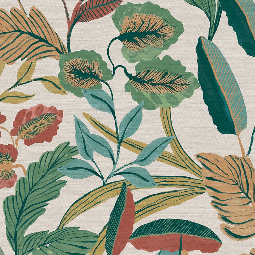 White wallpaper with colorful leaves, 121801, Vavex 2026