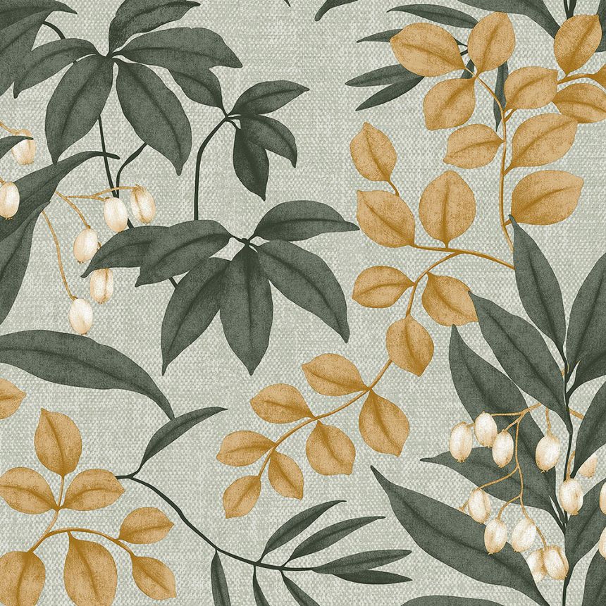 Green wallpaper with twigs and leaves, 122414, Vavex 2026