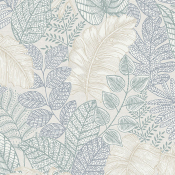 Blue-green non-woven wallpaper, leaves, 122421, Vavex 2026