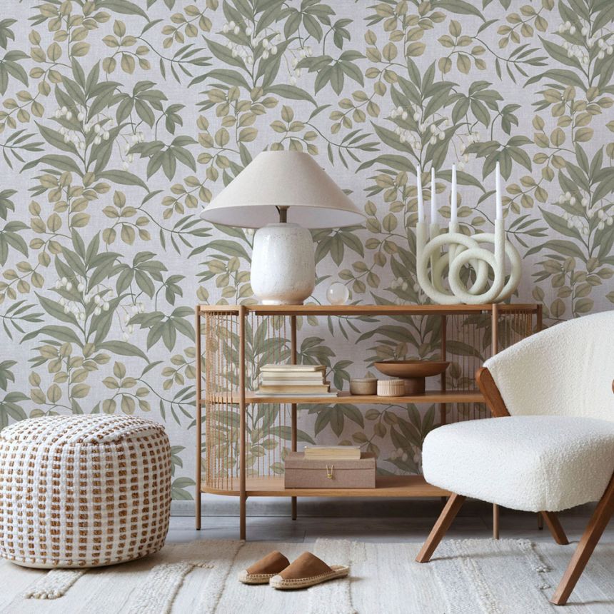 Cream wallpaper with twigs and leaves, 122415, Solace,  Superfresco Easy