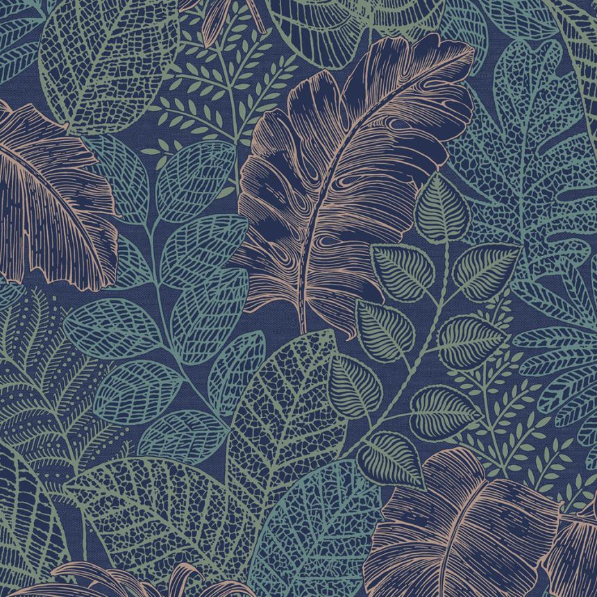 Blue non-woven wallpaper, leaves, 122422, Solace, Superfresco Easy