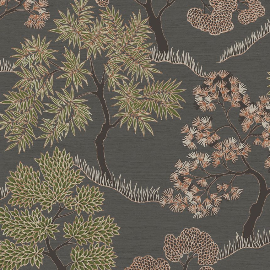 Gray non-woven wallpaper, trees, 121799, Solace, Superfresco Easy