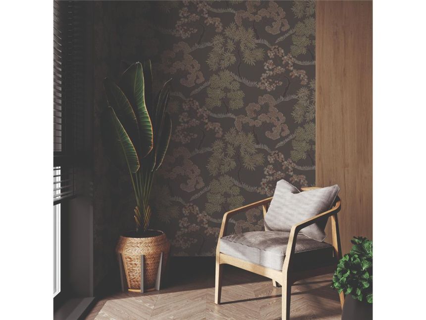 Gray non-woven wallpaper, trees, 121799, Solace, Superfresco Easy