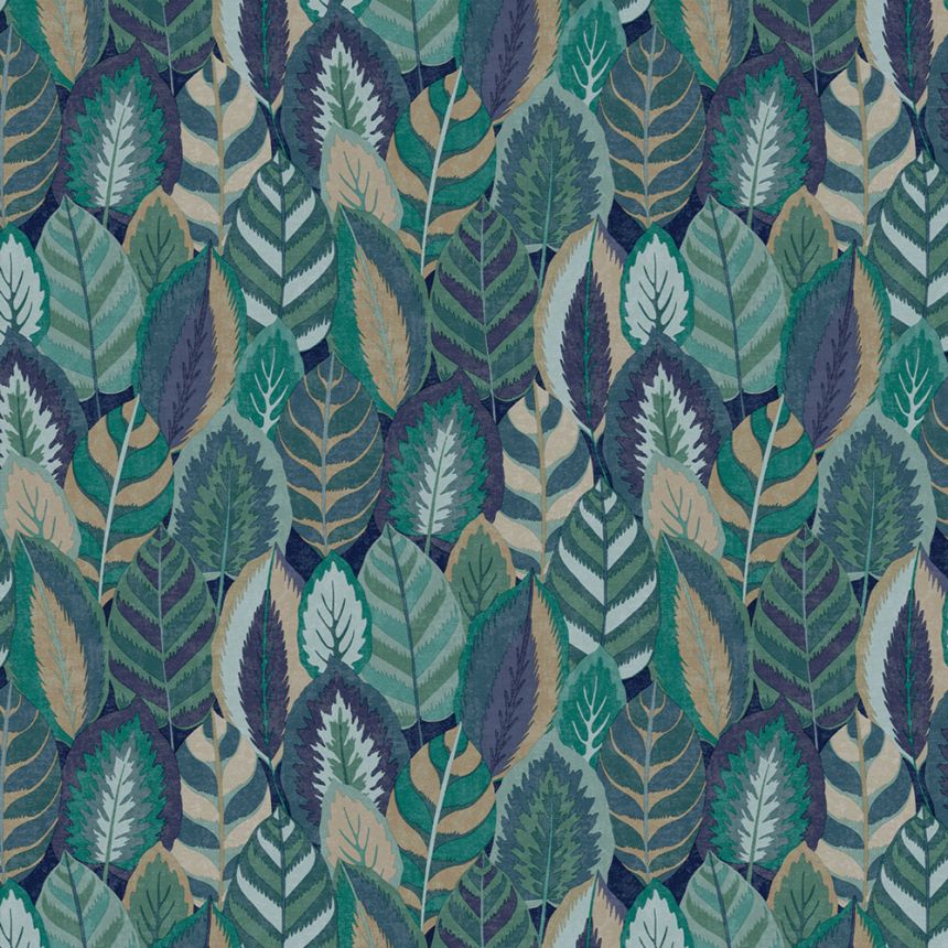 Blue-green wallpaper with leaves, 121806, Solace, Superfresco Easy