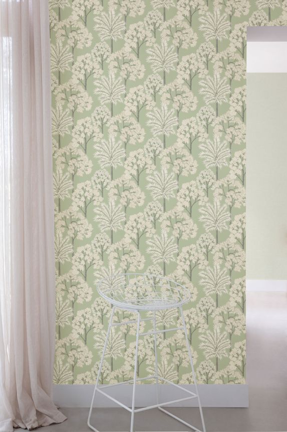 Green non-woven wallpaper, trees, A71308, Arcadia, Grandeco