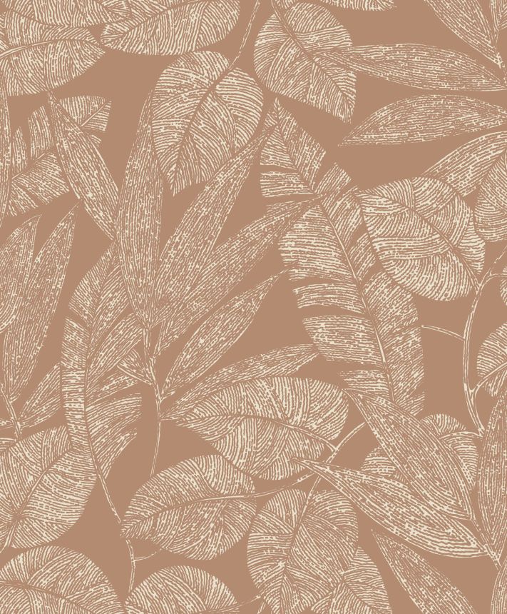 Brown/terracotta wallpaper with leaves, A69502, Omura, Grandeco