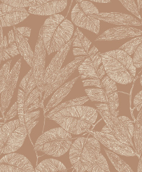 Brown/terracotta wallpaper with leaves, A69502, Omura, Grandeco