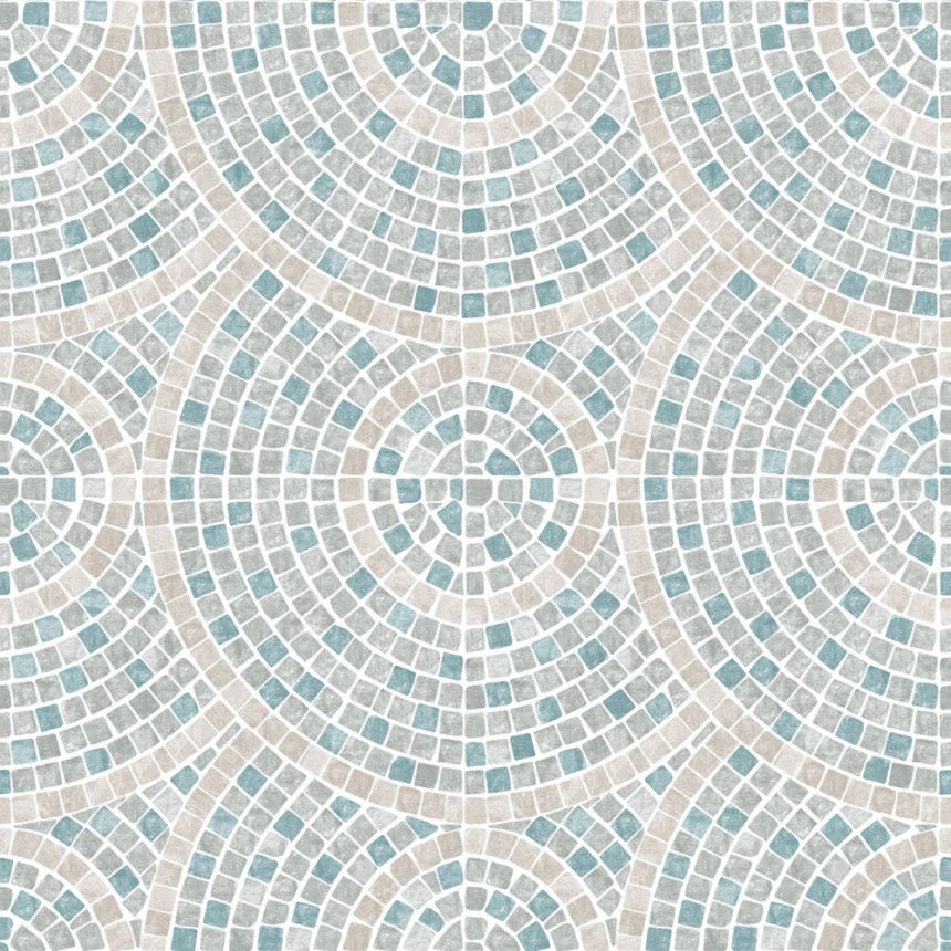 Non-woven wallpaper, grey-turquoise, mosaic, M76301, Artifice, Ugépa