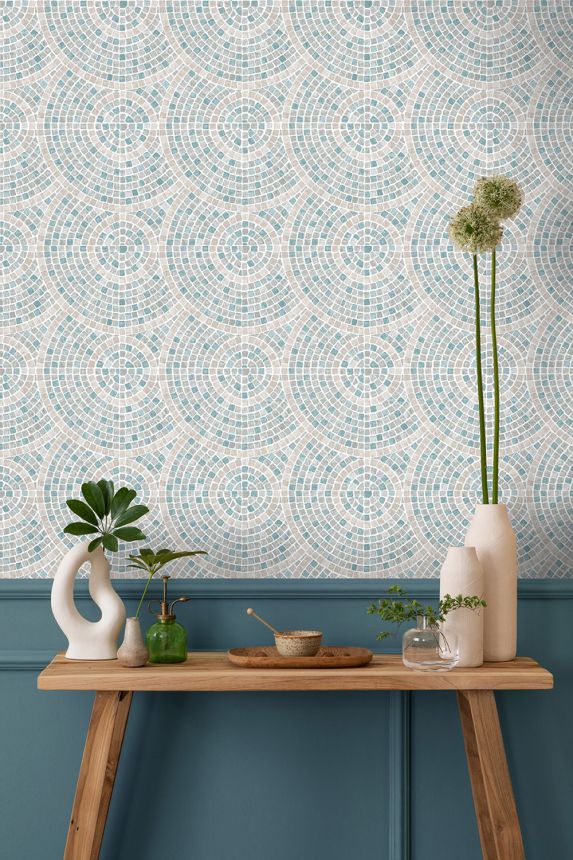 Non-woven wallpaper, grey-turquoise, mosaic, M76301, Artifice, Ugépa