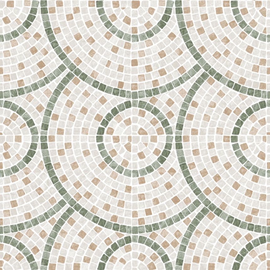 Non-woven wallpaper, grey-brown-green mosaic, M76304, Artifice, Ugépa