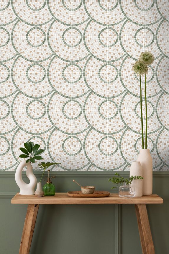 Non-woven wallpaper, grey-brown-green mosaic, M76304, Artifice, Ugépa