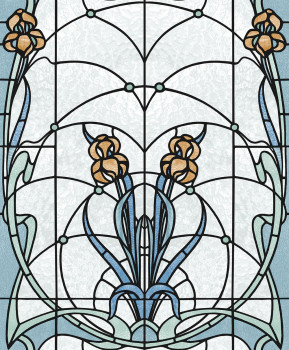 Non-woven wallpaper, blue-green stained glass, M79301, Artifice, Ugépa