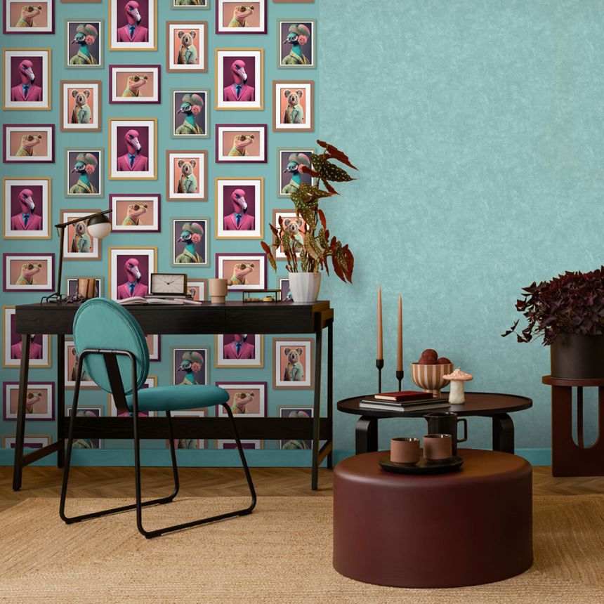 Non-woven wallpaper, turquoise, concrete, stucco, M79634, Artifice, Ugépa