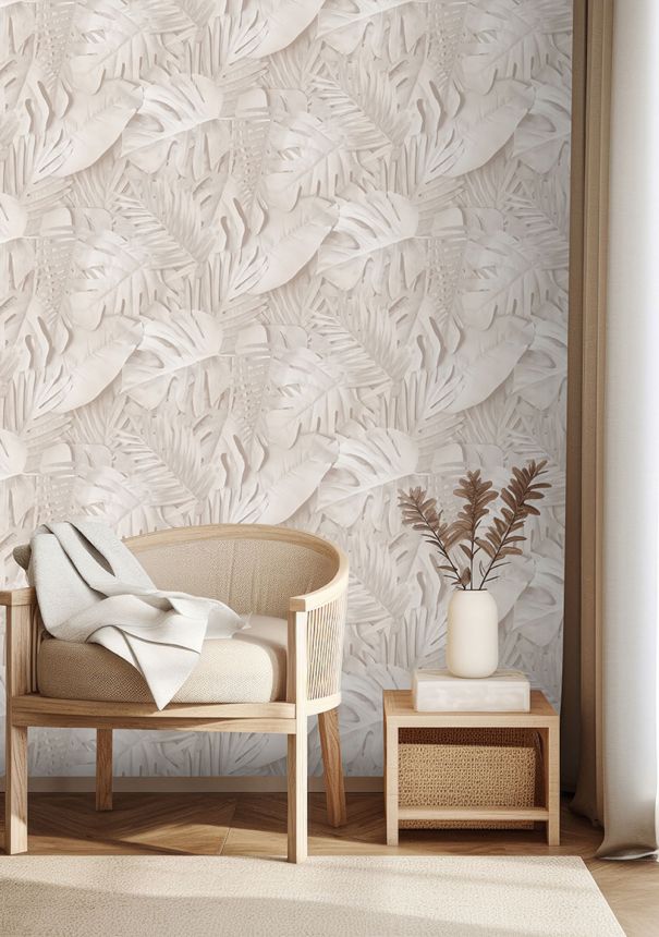 3D non-woven wallpaper, beige, leaves, M80007, Artifice, Ugépa