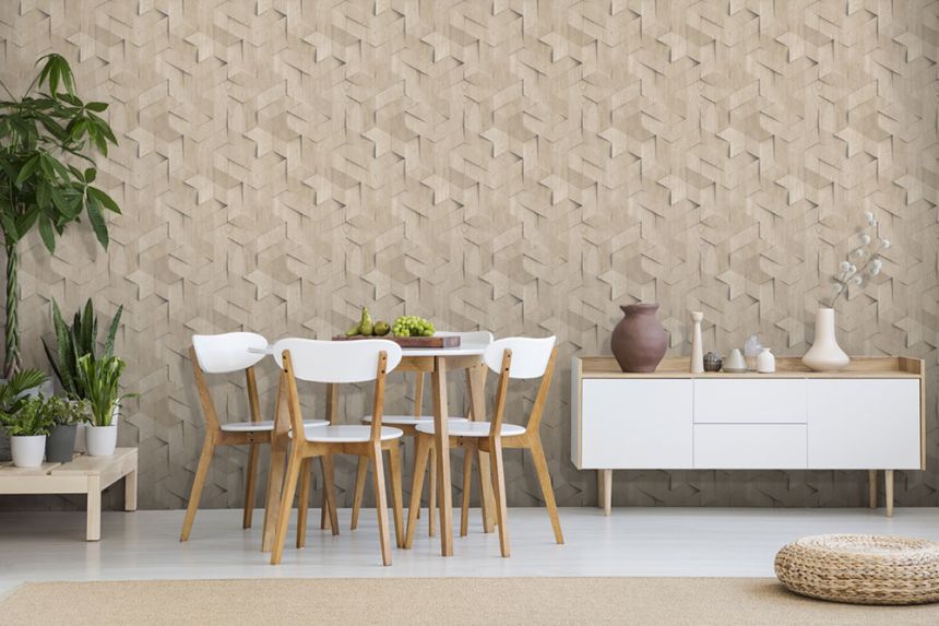 3D wallpaper, beige, wood paneling imitation, M74407, Brut, Ugépa