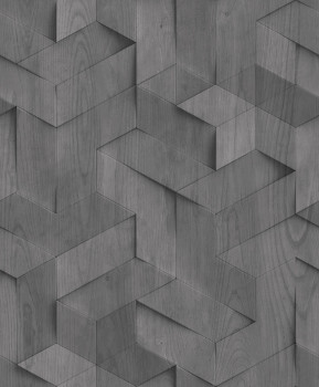 Non-woven wallpaper, black, 3D wood paneling imitation, M74409, Brut, Ugépa