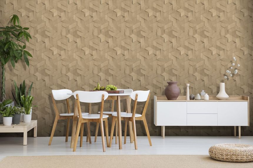 3D wallpaper, beige, wood paneling imitation, M74417, Brut, Ugépa