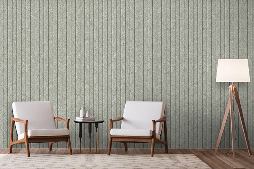 Non-woven wallpaper, green, cork imitation, stripes, M75304, Brut, Ugépa