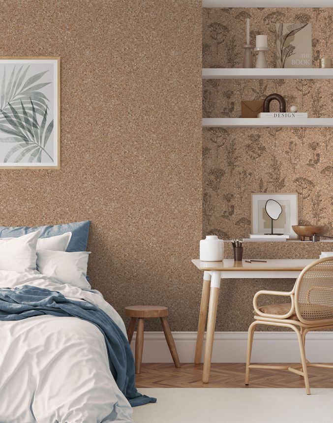 Non-woven wallpaper, brown, cork imitation, M75408, Brut, Ugépa