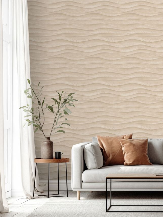 Non-woven wallpaper, beige, wood imitation, M75517, Brut, Ugépa