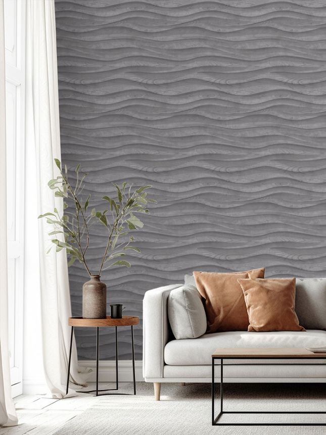 Non-woven wallpaper, black, wood imitation, M75519, Brut, Ugépa