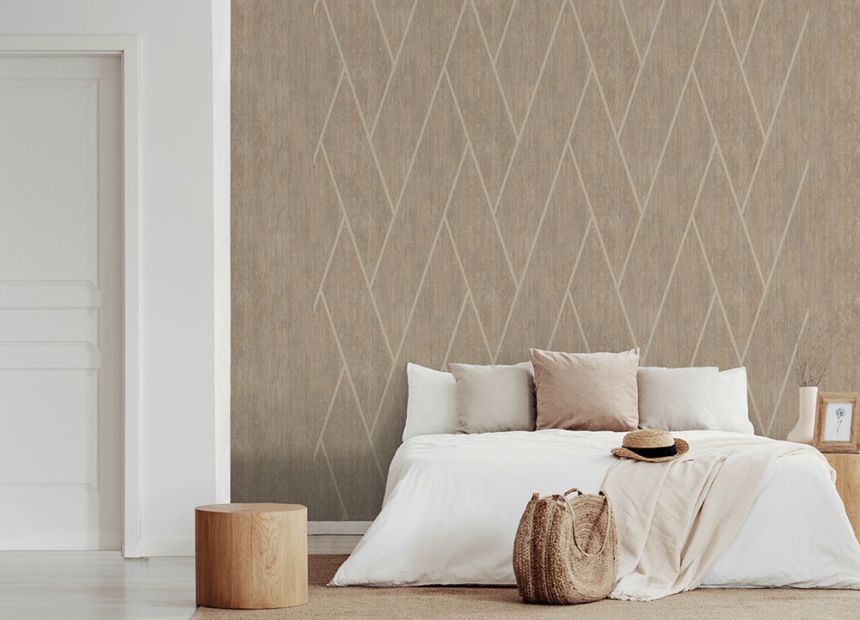 Geometric non-woven wallpaper, brown, wood, M75708, Brut, Ugépa