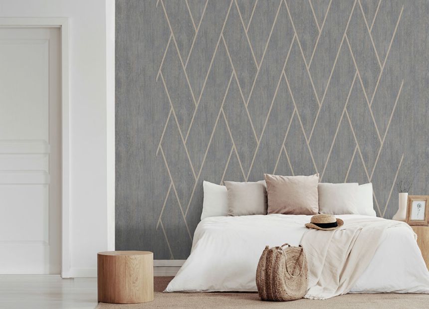 Geometric non-woven wallpaper, gray, wood, M75709, Brut, Ugépa