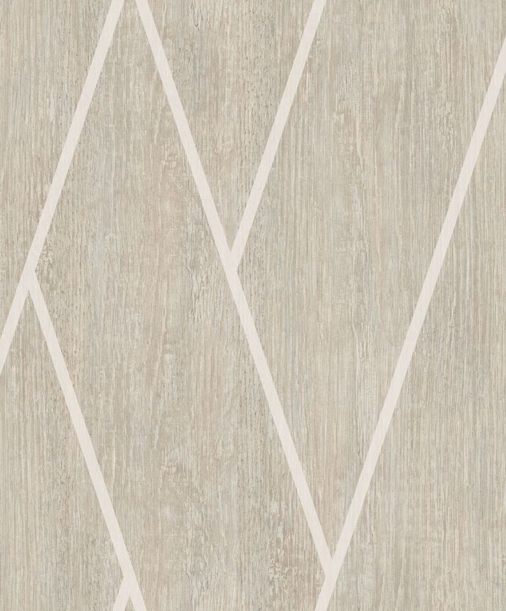 Geometric non-woven wallpaper, beige, wood, M75717, Brut, Ugépa