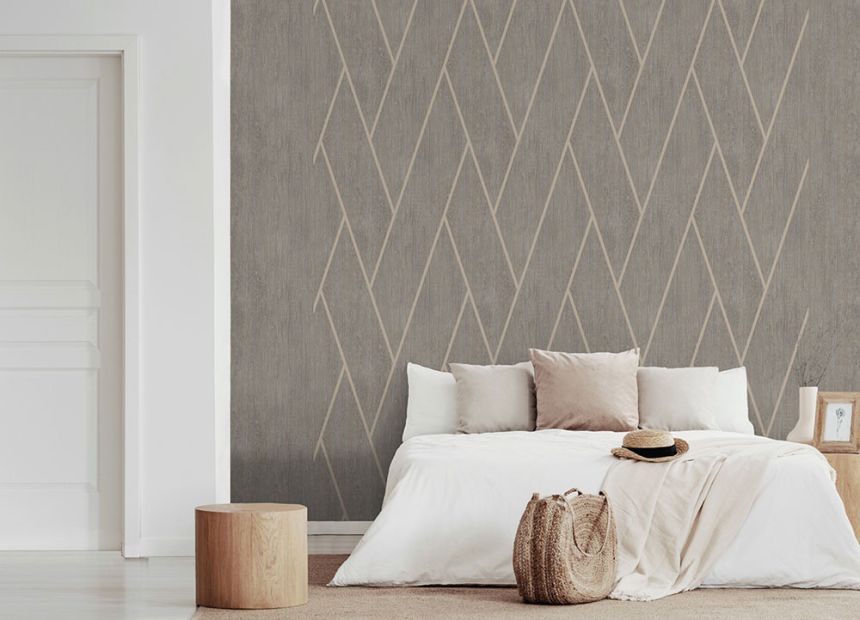 Geometric non-woven wallpaper, gray-brown, wood, M75718, Brut, Ugépa