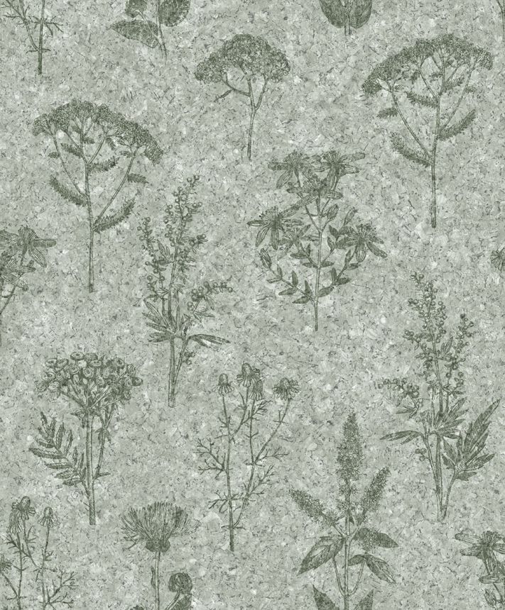 Non-woven wallpaper, green, cork imitation, flowers, M78304, Brut, Ugépa