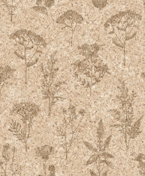 Non-woven wallpaper, beige, cork imitation, flowers, M78307, Brut, Ugépa