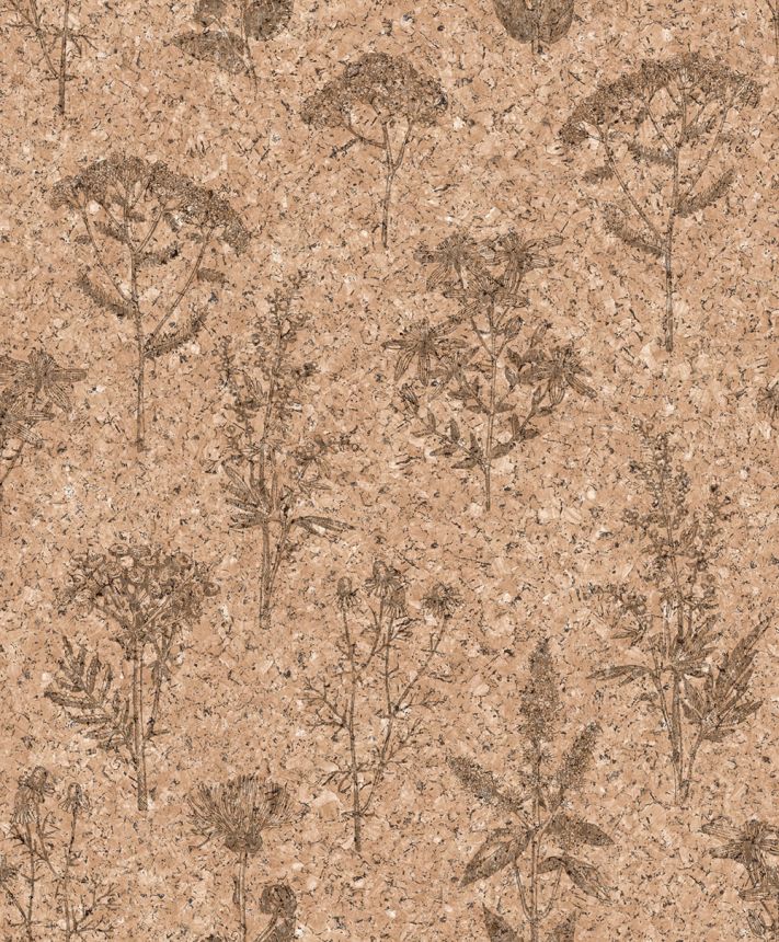 Non-woven wallpaper, brown, cork imitation, flowers, M78308, Brut, Ugépa