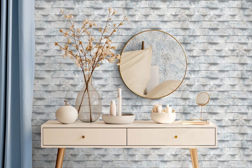 Non-woven wallpaper, blue, 3D marble tiles, M79901, Brut, Ugépa