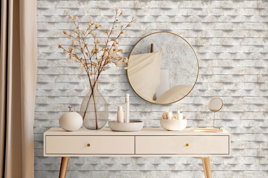 Non-woven wallpaper, gray-beige, 3D marble tiles, M79907, Brut, Ugépa