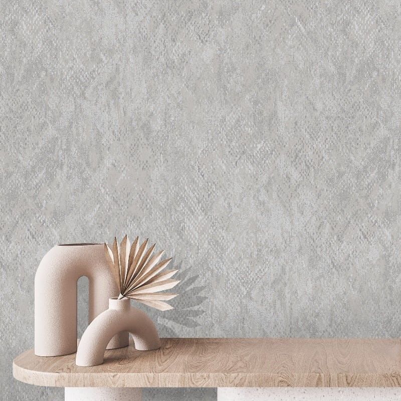 Non-woven wallpaper, grey, imitation snakeskin, M33409, Nomade, Ugépa