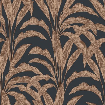 Non-woven wallpaper, black, leaves, M61905, Nomade, Ugépa