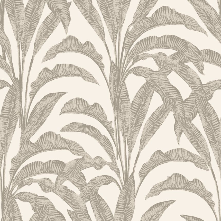 Non-woven wallpaper, grey-beige, leaves, M61907, Nomade, Ugépa