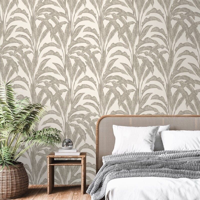 Non-woven wallpaper, grey-beige, leaves, M61907, Nomade, Ugépa