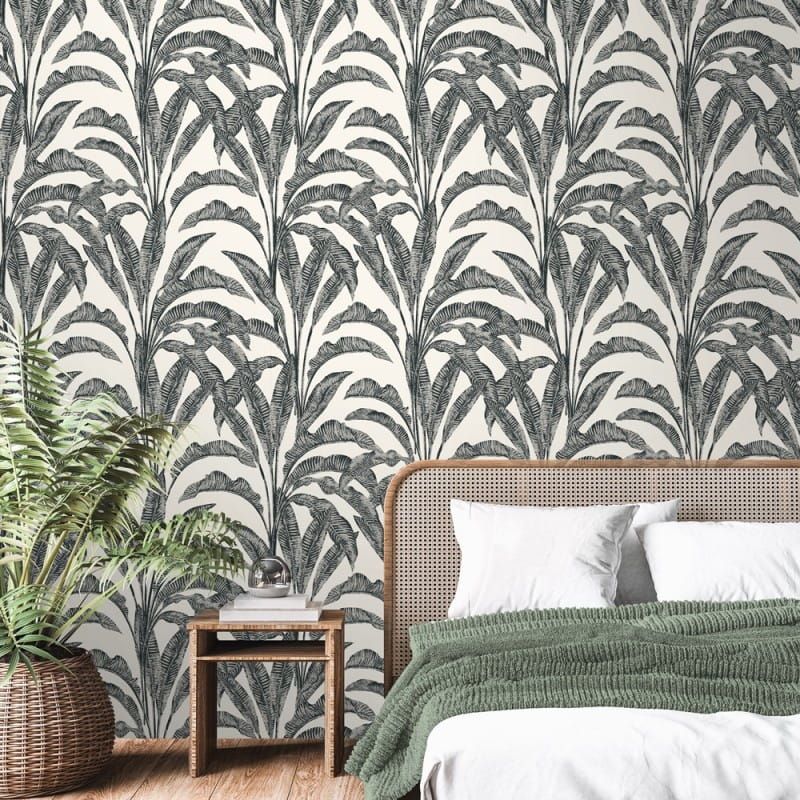 Non-woven wallpaper, black-silver, leaves, M61919, Nomade, Ugépa