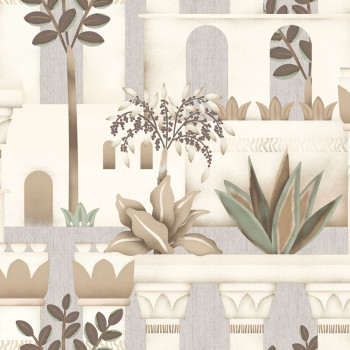 Non-woven wallpaper, grey-beige, trees, plants, M65907, Nomade, Ugépa