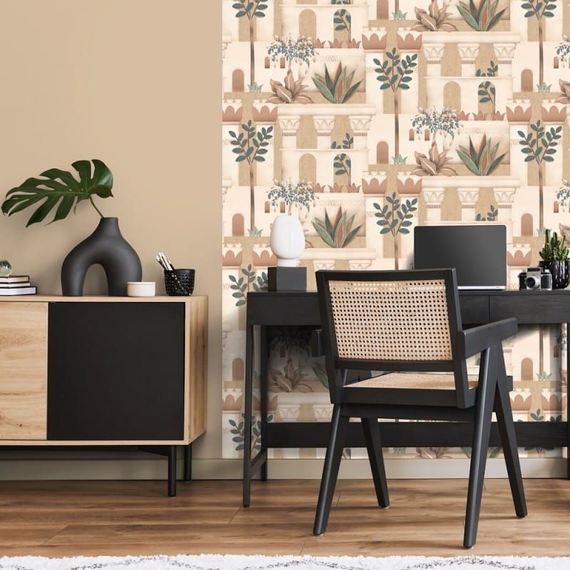 Non-woven wallpaper, brown-beige, trees, plants, M65908, Nomade, Ugépa