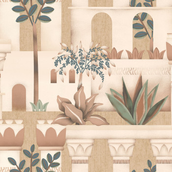 Non-woven wallpaper, brown-beige, trees, plants, M65908, Nomade, Ugépa