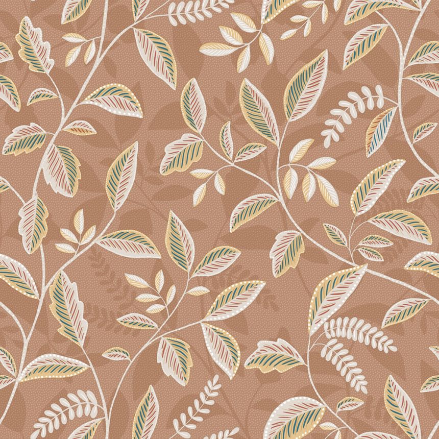 Non-woven wallpaper, brown, leaves, M66005, Nomade, Ugépa